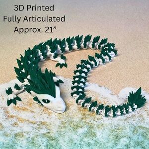 3D Printed Articulated Dragon Green/White 21"